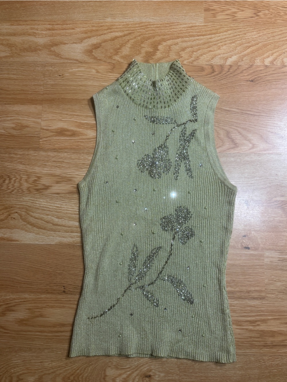 Cache Olive Green Ribbed Sequin Floral Tank - Picture 3 of 8
